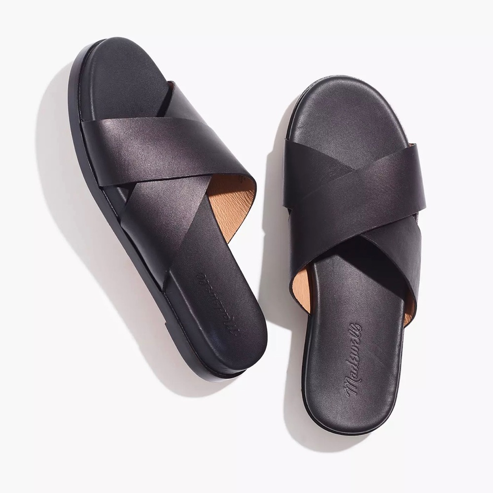 Madewell The Louisa Crisscross black real leather slide sandals